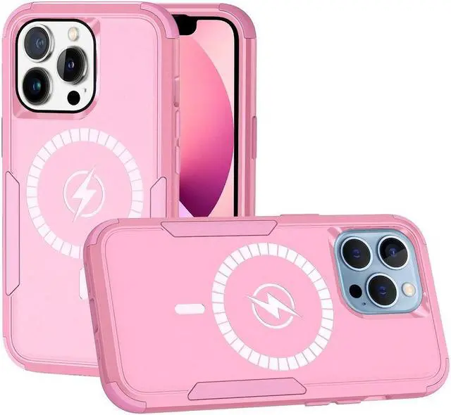 Alt view image 3 of 7 - MagSafe Compatible Military Grade TUFF Hybrid Armor Case for iPhone 14 Pro Max - Pink