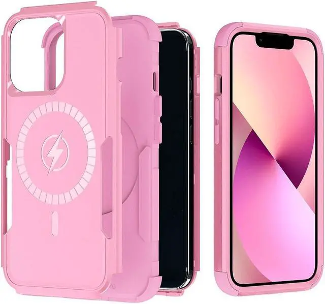 Alt view image 7 of 7 - MagSafe Compatible Military Grade TUFF Hybrid Armor Case for iPhone 14 Pro Max - Pink