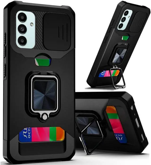 Alt view image 2 of 7 - Military Grade All-In-One Ring Stand Card Case and Tempered Glass Screen Protector for Samsung Galaxy A13 5G / 4G - Black