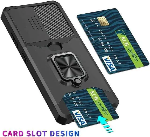 Alt view image 6 of 7 - Military Grade All-In-One Ring Stand Card Case and Tempered Glass Screen Protector for Samsung Galaxy A13 5G / 4G - Black