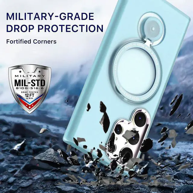 Alt view image 3 of 7 - Candy Series Hybrid Case with MagSafe Magnetic Ring for Samsung Galaxy S22 Ultra 5G - Blue