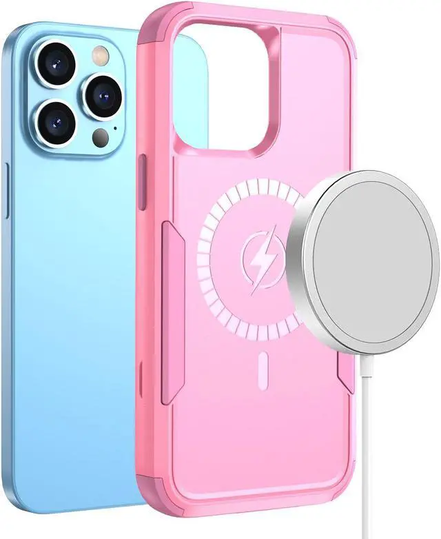 Alt view image 6 of 7 - MagSafe Compatible Military Grade TUFF Hybrid Armor Case for iPhone 14 Pro Max - Pink