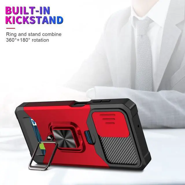 Alt view image 7 of 7 - Military Grade All-In-One Ring Stand Card Case and Tempered Glass Screen Protector for Samsung Galaxy A13 5G / 4G - Red