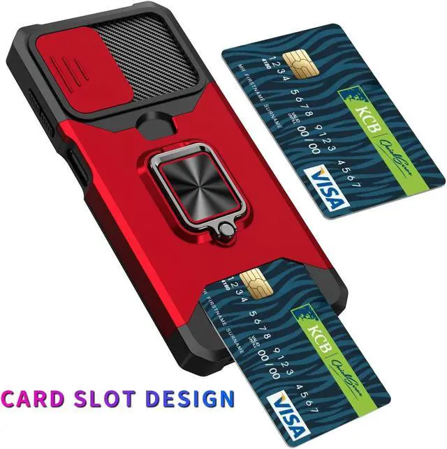 Alt view image 6 of 7 - Military Grade All-In-One Ring Stand Card Case and Tempered Glass Screen Protector for Samsung Galaxy A13 5G / 4G - Red