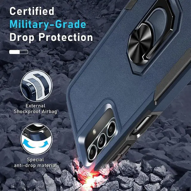 Alt view image 2 of 7 - Military Grade TUFF Shockproof Hybrid Armor Case with Ring Grip and Tempered Glass Screen Protector for Samsung Galaxy A14 5G - Navy Blue