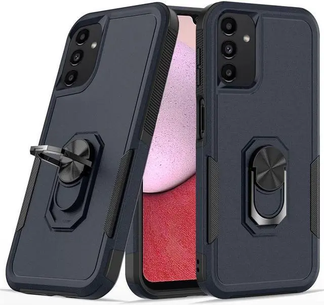 Alt view image 4 of 7 - Military Grade TUFF Shockproof Hybrid Armor Case with Ring Grip and Tempered Glass Screen Protector for Samsung Galaxy A14 5G - Navy Blue
