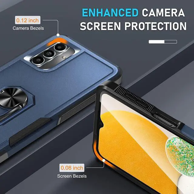 Alt view image 6 of 7 - Military Grade TUFF Shockproof Hybrid Armor Case with Ring Grip and Tempered Glass Screen Protector for Samsung Galaxy A14 5G - Navy Blue