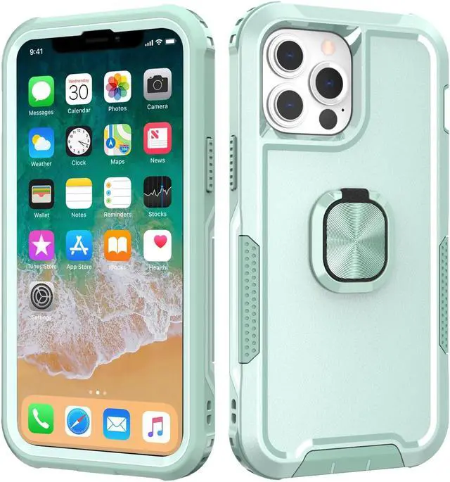 Main image of Military Grade TUFF Hybrid Case with Ring Grip for iPhone 14 Pro - Mint Green