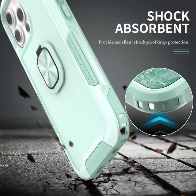 Alt view image 2 of 5 - Military Grade TUFF Hybrid Case with Ring Grip for iPhone 14 Pro - Mint Green
