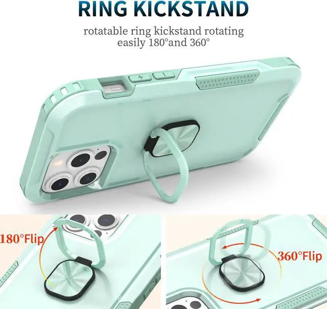 Alt view image 4 of 5 - Military Grade TUFF Hybrid Case with Ring Grip for iPhone 14 Pro - Mint Green