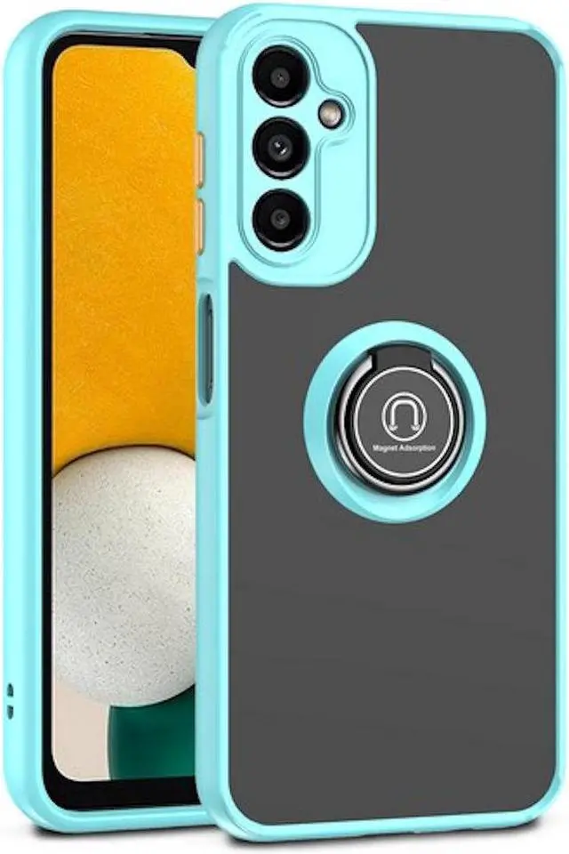 Alt view image 2 of 5 - Transparent Hybrid Case with Ring Grip and Tempered Glass Screen Protector for Samsung Galaxy A14 5G - Baby Blue