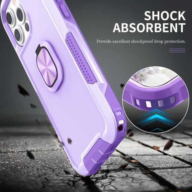 Alt view image 2 of 5 - Military Grade TUFF Hybrid Case with Ring Grip for iPhone 14 Pro - Purple