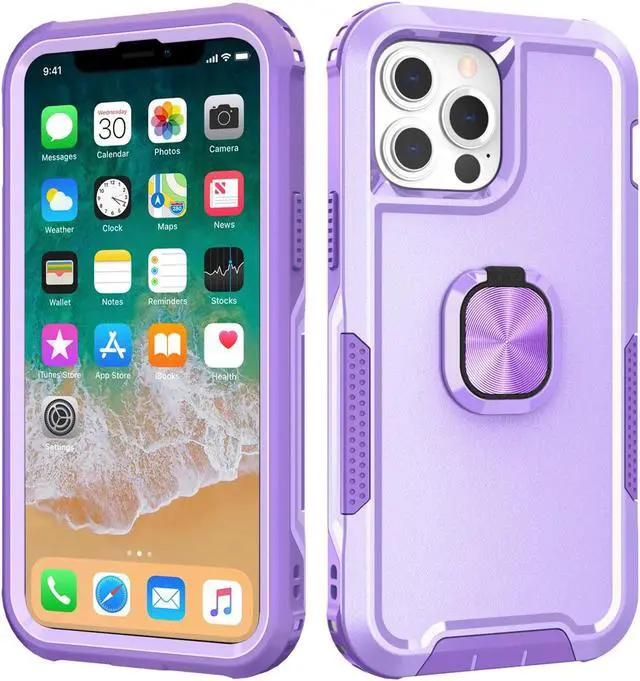Main image of Military Grade TUFF Hybrid Case with Ring Grip for iPhone 14 Pro - Purple