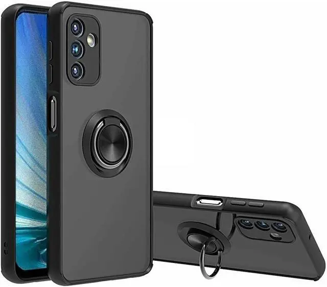 Alt view image 3 of 7 - Transparent Hybrid Case with Ring Grip and Tempered Glass Screen Protector for Samsung Galaxy A14 5G - Black