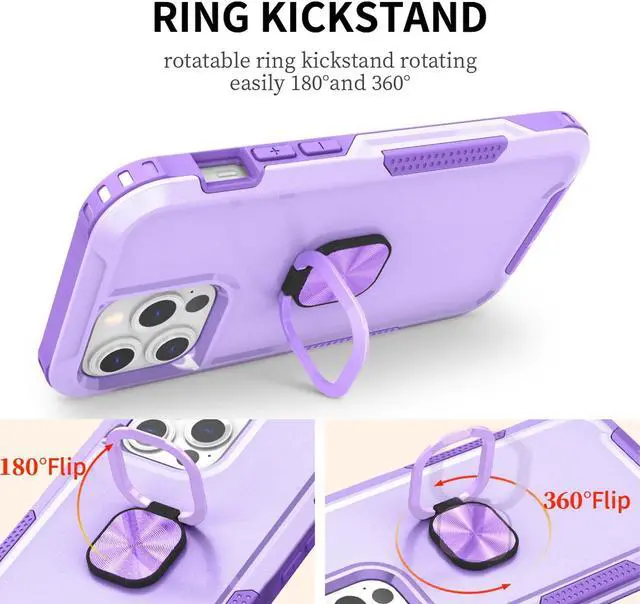 Alt view image 4 of 5 - Military Grade TUFF Hybrid Case with Ring Grip for iPhone 14 Pro - Purple