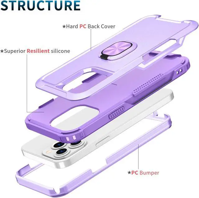 Alt view image 5 of 5 - Military Grade TUFF Hybrid Case with Ring Grip for iPhone 14 Pro - Purple