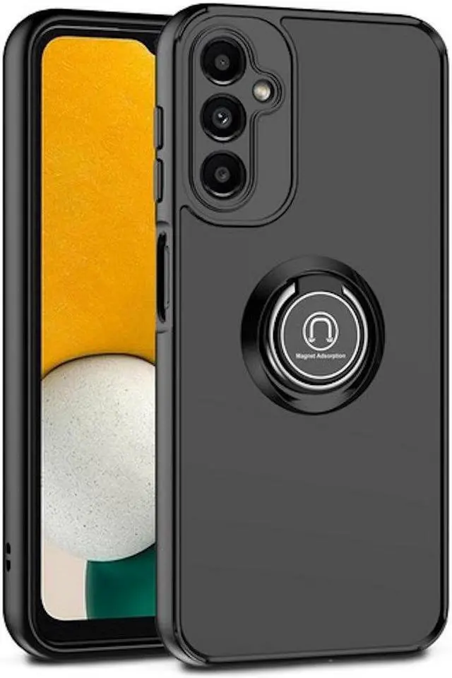 Alt view image 4 of 7 - Transparent Hybrid Case with Ring Grip and Tempered Glass Screen Protector for Samsung Galaxy A14 5G - Black