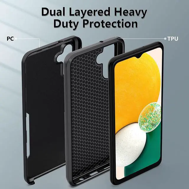 Alt view image 5 of 7 - Military Grade TUFF Hybrid Armor Case and Tempered Glass Screen Protector for Samsung Galaxy A14 5G - Black