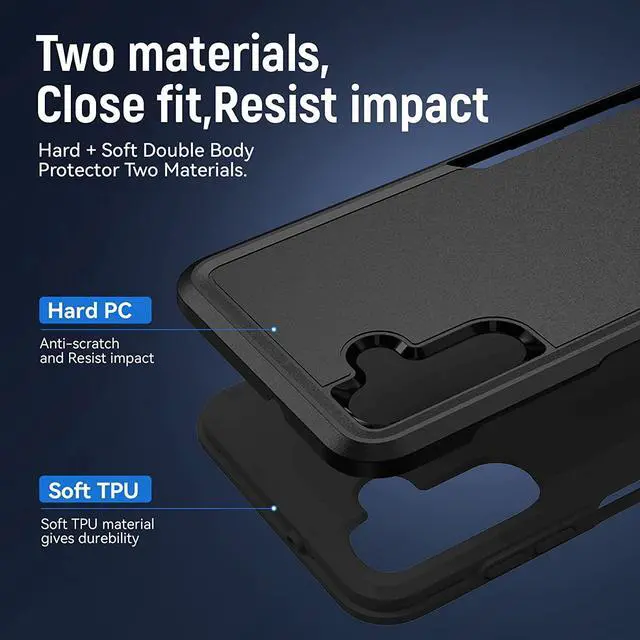 Alt view image 6 of 7 - Military Grade TUFF Hybrid Armor Case and Tempered Glass Screen Protector for Samsung Galaxy A14 5G - Black