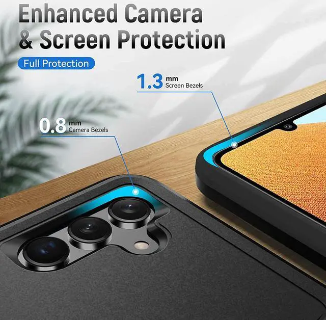Alt view image 7 of 7 - Military Grade TUFF Hybrid Armor Case and Tempered Glass Screen Protector for Samsung Galaxy A14 5G - Black