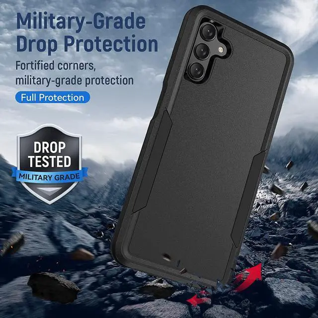 Alt view image 2 of 7 - Military Grade TUFF Hybrid Armor Case and Tempered Glass Screen Protector for Samsung Galaxy A14 5G - Black