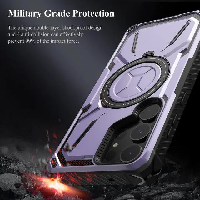 Alt view image 4 of 7 - Military Grade Hybrid Case with MagSafe Magnetic Ring for Samsung Galaxy S23 Ultra - Purple