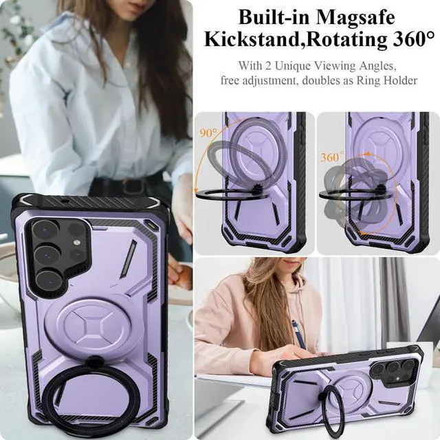 Alt view image 5 of 7 - Military Grade Hybrid Case with MagSafe Magnetic Ring for Samsung Galaxy S23 Ultra - Purple