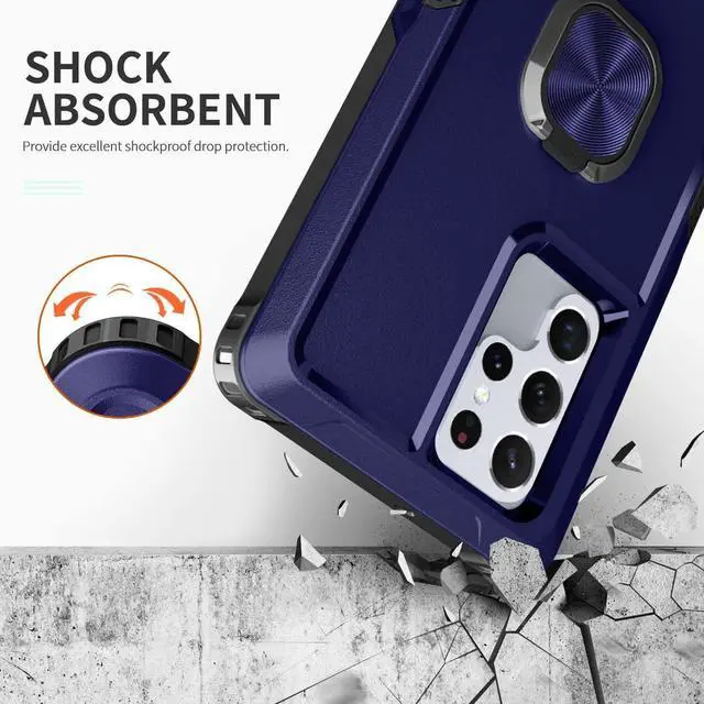 Alt view image 2 of 7 - Military Grade TUFF Hybrid Case with Ring Grip for Samsung Galaxy S23 - Navy Blue