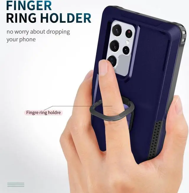 Alt view image 4 of 7 - Military Grade TUFF Hybrid Case with Ring Grip for Samsung Galaxy S23 - Navy Blue