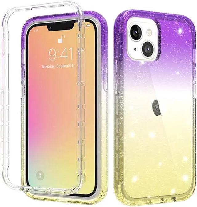Main image of Color Gradient Sheer Sparkle Case for iPhone 13 - Purple Yellow