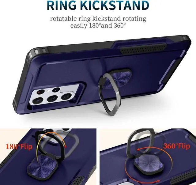 Alt view image 5 of 7 - Military Grade TUFF Hybrid Case with Ring Grip for Samsung Galaxy S23 - Navy Blue