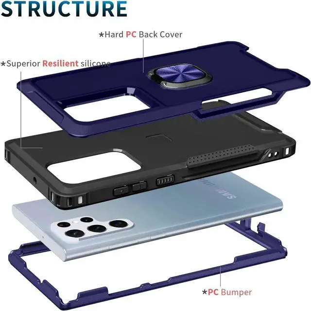 Alt view image 6 of 7 - Military Grade TUFF Hybrid Case with Ring Grip for Samsung Galaxy S23 - Navy Blue