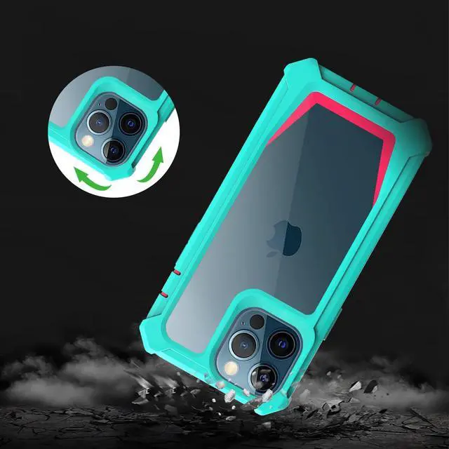 Alt view image 2 of 4 - Military Grade Transparent Hybrid Case for iPhone 14 - Teal Hot Pink