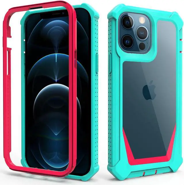 Alt view image 4 of 4 - Military Grade Transparent Hybrid Case for iPhone 14 - Teal Hot Pink
