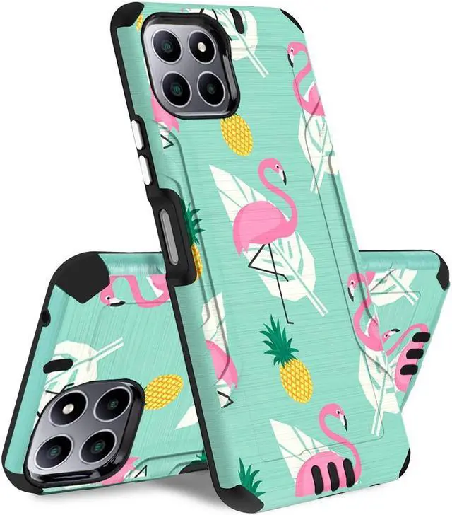 Alt view image 2 of 6 - Tough Brushed Metal Texture Hybrid Case for Celero 5G Plus - Flamingo