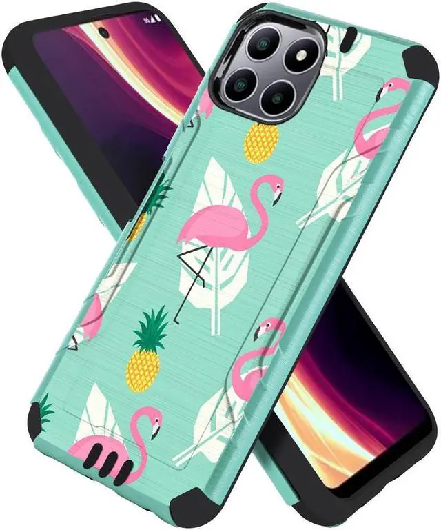 Alt view image 3 of 6 - Tough Brushed Metal Texture Hybrid Case for Celero 5G Plus - Flamingo