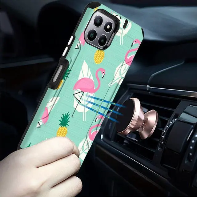 Alt view image 6 of 6 - Tough Brushed Metal Texture Hybrid Case for Celero 5G Plus - Flamingo