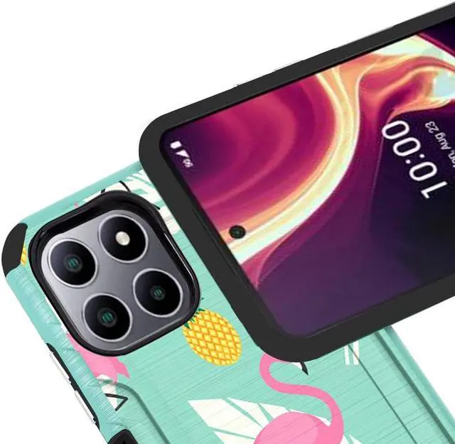 Alt view image 4 of 6 - Tough Brushed Metal Texture Hybrid Case for Celero 5G Plus - Flamingo
