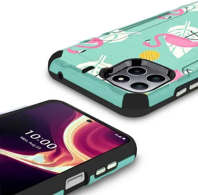Alt view image 5 of 6 - Tough Brushed Metal Texture Hybrid Case for Celero 5G Plus - Flamingo