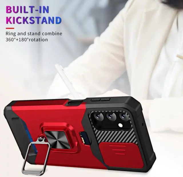 Alt view image 6 of 7 - Military Grade All-In-One Ring Stand Card Case for Samsung Galaxy A54 5G - Red