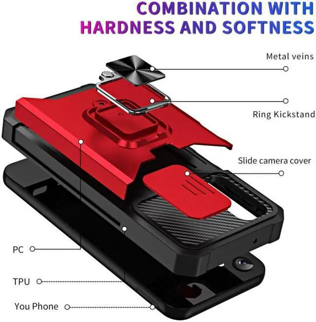 Alt view image 7 of 7 - Military Grade All-In-One Ring Stand Card Case for Samsung Galaxy A54 5G - Red