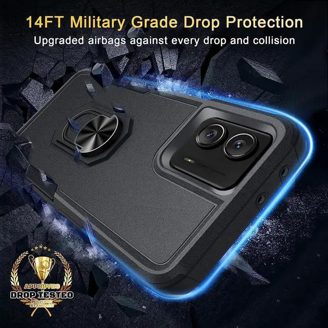 Alt view image 2 of 7 - Military Grade TUFF Shockproof Hybrid Armor Case with Ring Grip for Motorola Moto G 5G 2023 - Black