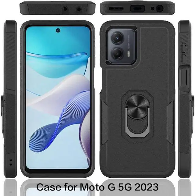 Alt view image 4 of 7 - Military Grade TUFF Shockproof Hybrid Armor Case with Ring Grip for Motorola Moto G 5G 2023 - Black