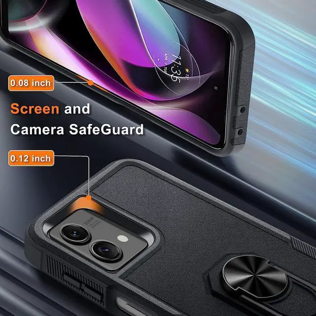 Alt view image 6 of 7 - Military Grade TUFF Shockproof Hybrid Armor Case with Ring Grip for Motorola Moto G 5G 2023 - Black