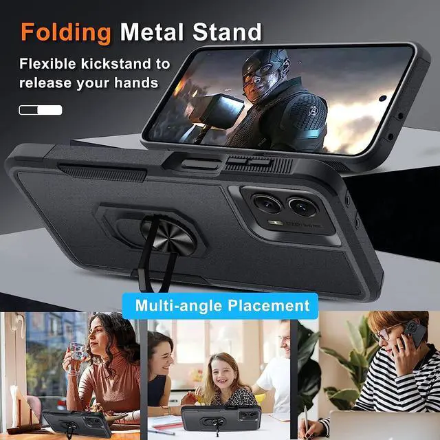 Alt view image 5 of 7 - Military Grade TUFF Shockproof Hybrid Armor Case with Ring Grip for Motorola Moto G 5G 2023 - Black