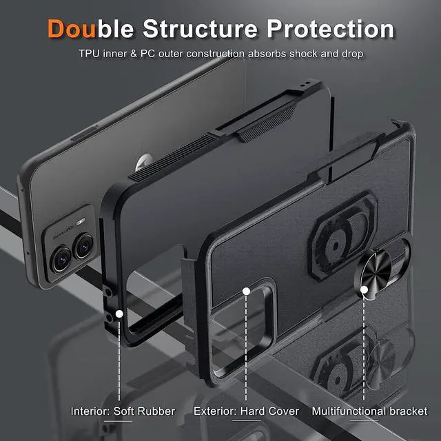 Alt view image 7 of 7 - Military Grade TUFF Shockproof Hybrid Armor Case with Ring Grip for Motorola Moto G 5G 2023 - Black