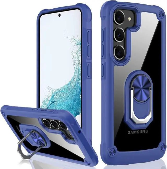 Main image of Tough Shield Snap-on Transparent Case with Ring Grip for Samsung Galaxy S23 - Blue