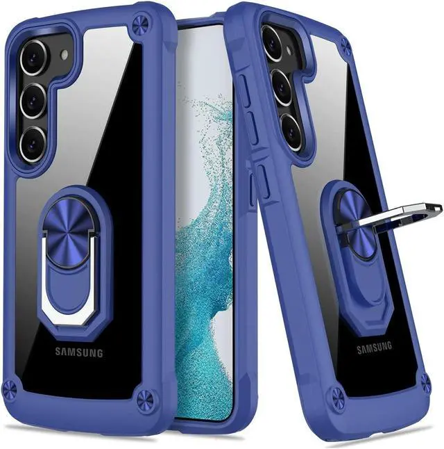 Alt view image 3 of 7 - Tough Shield Snap-on Transparent Case with Ring Grip for Samsung Galaxy S23 - Blue