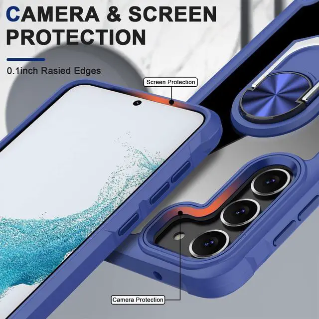 Alt view image 6 of 7 - Tough Shield Snap-on Transparent Case with Ring Grip for Samsung Galaxy S23 - Blue