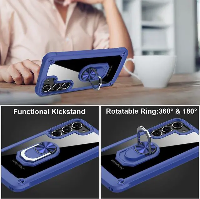 Alt view image 5 of 7 - Tough Shield Snap-on Transparent Case with Ring Grip for Samsung Galaxy S23 - Blue